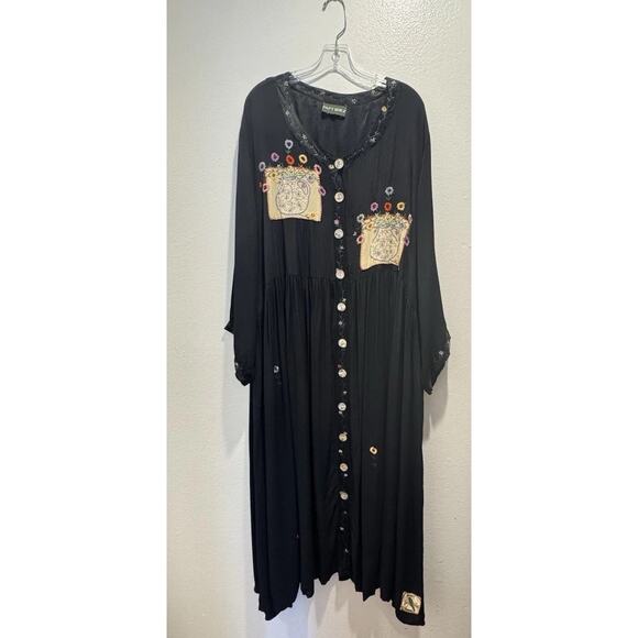 Papy Boez Dresses & Skirts - Vintage Papy Boez Women’s Embroidered Patchwork Floral Button Up Relaxed Dress